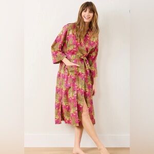 Printfresh Pink & Green Floral Kimono Robe